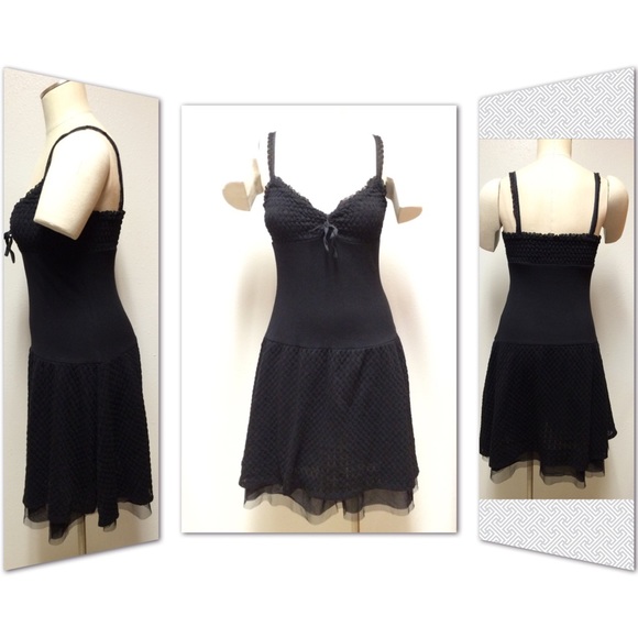 Free People Dresses & Skirts - Free people black knit dress- mesh underlay skirt